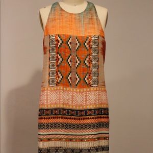 Sleeveless silky multi print dress
